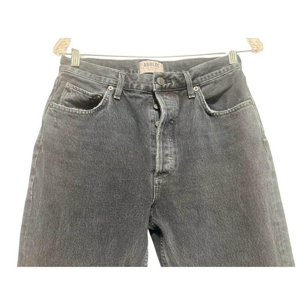 Agolde High Rise Straigt Leg Jeans Womens 28 Black Dark  Wash Button Fly Ankle - Picture 8 of 16